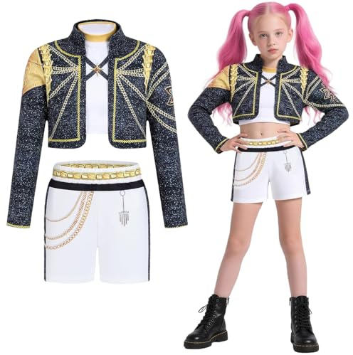 AYIMEIS Niña Disfraz de Rumi Completo Disfraz de Anime Demonio Cazador Costume Girl Group Rumi Cosplay Uniforme Negro Navidad Halloween Carnaval Fiesta Etapa Rendimiento Disfraces Niños 100-160