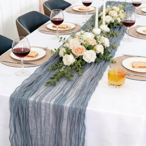 NZNSML Tischläufer Boho Style Gaze 90 x 300 cm Käsetuch Blaugrau Seihtuch | Seihtuch Käsetuch Tischläufer für Party Dekoration Hochzeit Geburtstag Tischdekoration Valentinstag Weihnachten