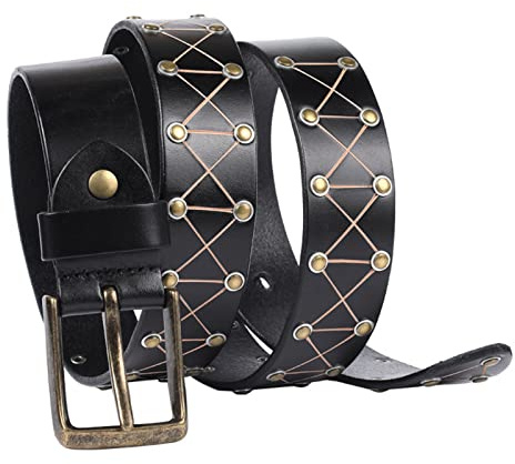Snyggt Nitbälte I Läder For Jeans, Punkrocknitar, 3,5 Cm Brett Med Spänne, For Män Och Kvinnor(Black,125cm/waist:42~44)
