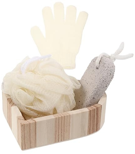 Fußschleifwerkzeug Satz, Nylon und Pp mit Holzbox | 1 Satz, Kompaktes Duschwerkzeug für Bad und Hotel, Praktisch, Komfortabel zu Halten