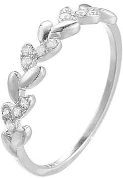 Ayoiow Vorsteckring Weissgold 585 für Damen, Moissanit Blätter Damen Gold Ringe 585, 14 Karat Weißgold Größe 60 (19.1)