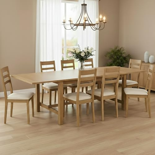 DM Furniture 59-94.5 Extendable Dining Room Table for 4-10 People Solid Wood Dining Table Expandable Tables for Dining Room, Kitchen, Living Room, Natural