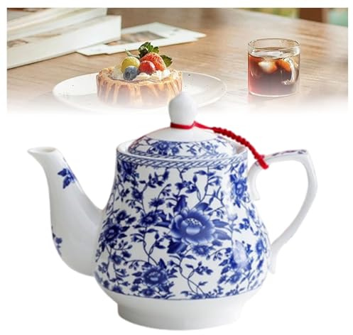 Teiera in porcellana cinese, teiera in ceramica dipinta a mano caffettiera blu e bianca, bollitore for tè retrò resistente al calore for ufficio, tè Gongfu for la casa(400ML)