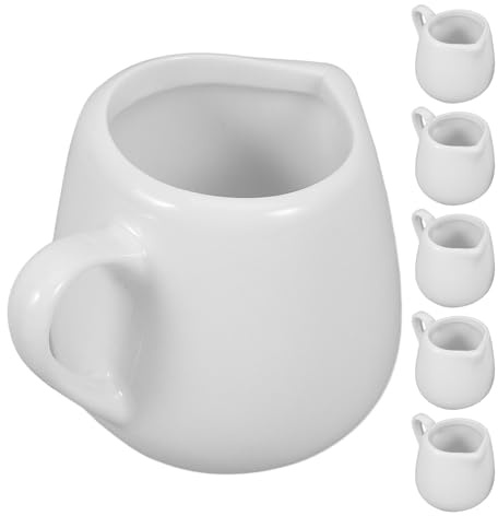 Kichvoe Jarra de Crema de Cerámica Pequeña con Asa 50 Ml 6 Piezas Mini Salsera para Café, Salsas y Ensaladas Apta Microondas y Congelador