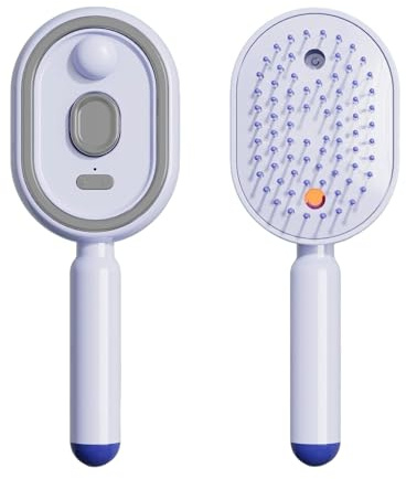 Peine Masajeador Eléctrico con Cojines de Aire y Pulverizador, 3 en 1 Cepillo Autolimpiante Capilar Recargable Herramienta Peinado Antiestática para Cabello Seco y Encrespado(Purple)