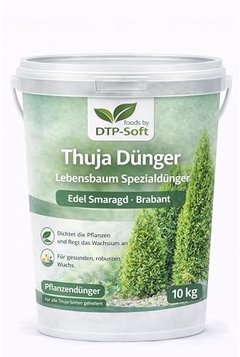Thuja Dünger 10kg Eimer Koniferendünger - Lebensbaum Spezialdünger für Thuja Smaragd, Thuja Brabant und Thuja Edel - Heckendünger für dichte, kräftige und sattgrüne Hecken - für Garten, Zierpflanzen