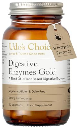 Udo's Choice Digestive Enzymes Supplement – Enzymes Gold – 9 Plant-Based Enzymes for Protein, Fat & Carb Digestion – High Strength – Gluten Free, Dairy Free, Vegetarian – 60 Vegecaps – One a Day