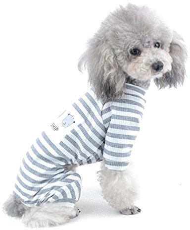 SELMAI Pet Shirt Dog Clothes for Yorkie Soft Cotton Breathable Pajamas Colorful Stripe Large Cat Apparel Sleepwear Outfit Easy on Doggy Costume Jumpsuit for Puppy Walking Training Outdoor Grey S | Soft Knit Fabric, Breathable Easy-On Fit, Sleep & Lounging, Hair Control, Small Dogs/Cats, Stripe Puppy Jumpsuit, Chihuahua
