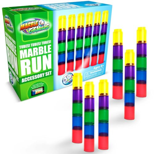 Marble Genius Tubes - Marble Run Accessory Add-On Set (30 Pieces), STEM Building & Learning Educational Construction for Ages 4 and Above, Marble Maze Game, With Instruction App Access, Original