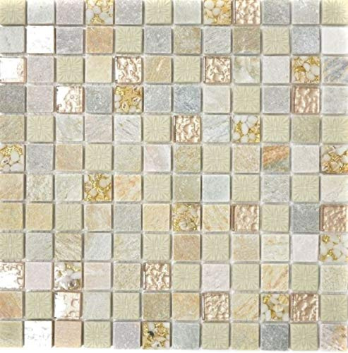 Natursten rustik kvarts sten mosaikkakel glasmosaik guld beige ljusgrå honey kakelspegel väggbeklädnad kök WC – MOS83-CR27