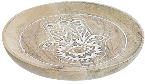 D,casa - Bandeja vaciabolsillos de Madera Mango Tallado Mano Fatima