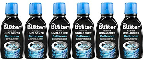 Buster Bathroom Drain Clear Plughole Unblocker 300ml Dissolves Hair & Soap (6 Bottles)