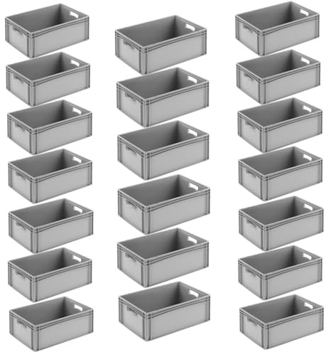 DieBoxfabrik Eurobehälter 600x400x220mm (60 x 40 x 22 cm) mit 44,2 Liter Volumen | Eurobox stapelbar aus Kunststoff in TOP-Qualität - Made in Germany. Farbe Grau (20)