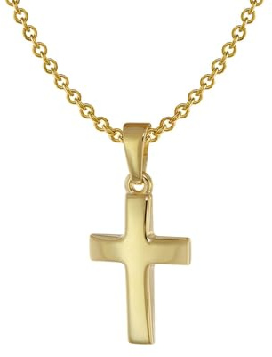trendor Kreuz Anhänger für Kinder Gold 333 + Halskette Silber vergoldet | Kinder-Schmuck, Kreuzanhänger aus Echtgold für Mädchen und Jungen, Geschenkidee,