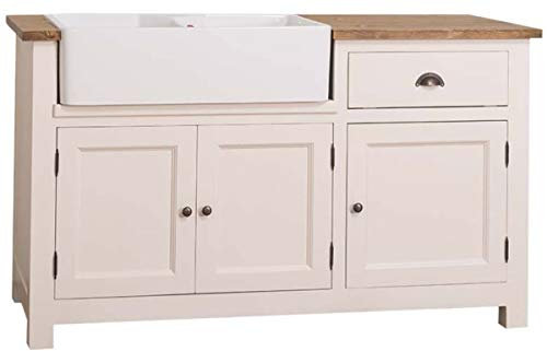 Casa Padrino Mueble Fregadero Estilo Country Crema/marrón 155 x 65 x H. 90 cm - Mueble Fregadero/Mueble Cocina con 3 Puertas y Cajón