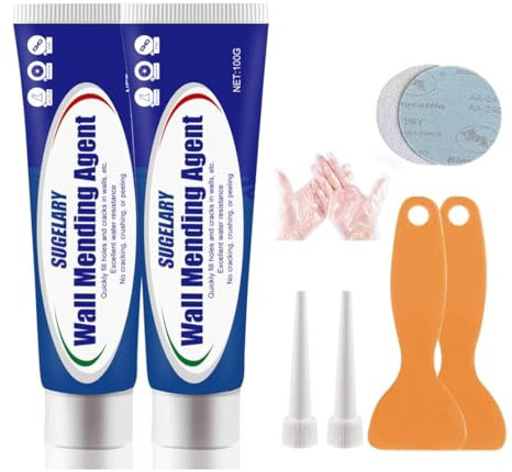 Wall Repair Cream, Waterproof Wall Mending Agent, Quick Drying Wall Repair Paste Kit, Effectively Repair Wall Scratches, Nail Holes, Cracks, Graffiti, Renovation Solutions for White Walls (100g2pack)