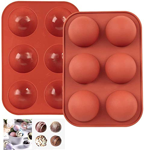 REUUY® Halbkugel-Silikonform, groß, 6 Mulden, 2 Packungen Schokoladen-Kugelform, Backform für die Herstellung heißer Schokoladenbomben, Kuchen, Gelee, Kuppelmousse…