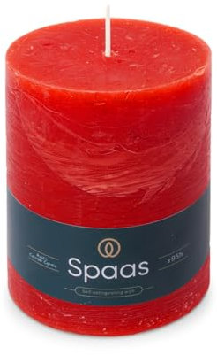 Spaas - Candela pilastro in stile rustico, 100/130 mm, 95 ore, rosso