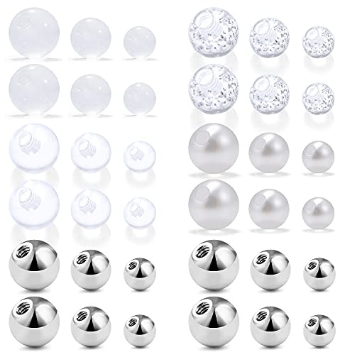 Ftovosyo 36Pcs 14G 3-5mm Multiple Different Sizes Replacement Balls Jewelry Piercing Stainless Steel Barbell Parts for Industrial Barbell/Nipple Rings/Tongue Rings