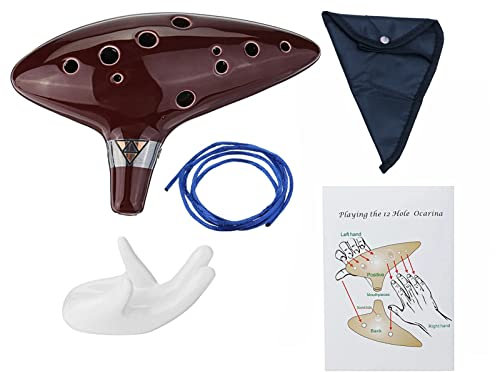 Alnicov Okarina mit 12 Löchern Alt-C-Okarina mit Getting Started Guide Display Ständer und Schutztasche, braun