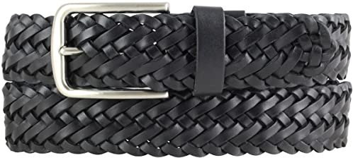 BELTINGER Flecht-Gürtel aus Vollrindleder 3,5 cm | Flecht-Ledergürtel für Damen Herren 35mm | Geflochtener Gürtel mit silberner Schließe | Schwarz 95cm