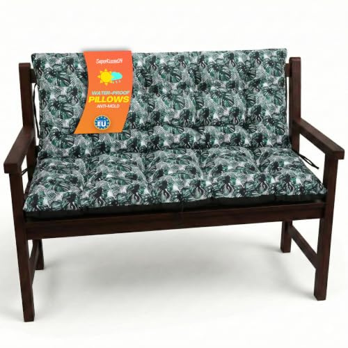 SuperKissen24. Sitzkissen Bankkissen Bankauflage für Gartenbank - 100x50 cm und Rückenlehne 100x60 cm - Outdoor und Indoor - Exotic