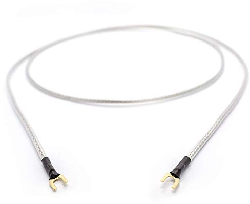 Selected Cable 1m Erdungsleitung für Plattenspieler Phonogeräte mit Masseanschluß inkl. vergoldeter Gabelschuh Masseleitung transparent silber Geflechtschirm 100cm