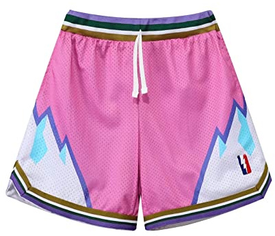 BOOMLEMON Men's Basketball Shorts Gym Training Workout Athletic Shorts Mesh Graphic Print Running Short Pants(608 Pink S)