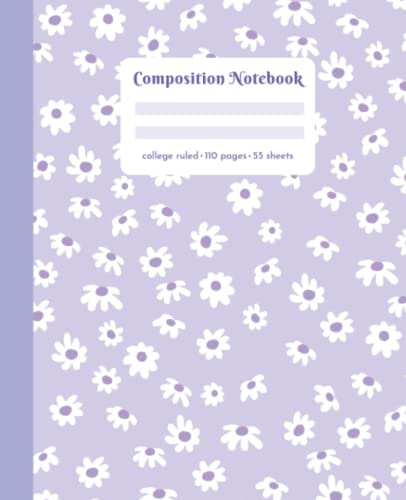 Lilac Purple Composition Notebook College Ruled: Pastel Violet Flower Pattern Lined Note Book | Cute & Aesthetic Subtle Lavender Cover| for Teenage Girls | 110 pages | 7.5 x 9.25 Workbook