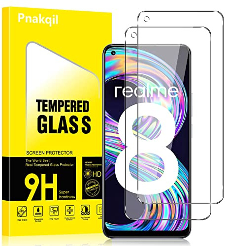 Pnakqil 2 Pezzi Pellicola Protettiva Vetro Temperato per Realme 8/8 Pro 4G, 2 Pezzi HD Protettiva, Durezza 9H Anti-Graffio AntiImpronte Senza Bolle Prottetiva Vetro Temperato per Realme 8 4G 6.4