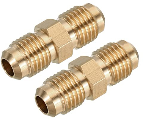 sourcing map Laiton Tube Coupleur 1/4 Flare x 1/4 Flare Mâle Paquet De 2 | Connecteur Pipe Couplage Raccord Union Gaz Adaptateur, Pour Hvac Climatisateur