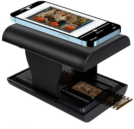 Mobile Film Scanner, 35mm Foldable Slide and Negative Scanner for Old Slides to Smartphone JPG, Built in LED Backlight, Support App Editing and Sharing