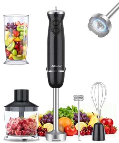 Immersion Blender Handheld Hand Blender, 1000W 5 in 1 Hand Mixer Stick, BPA-Free 12 Speed Handheld Blender 304 Stainless, Mixing Beaker, Chopper, Whisk, Milk Frother, Soup, Smoothies, Baby Food, Sauce