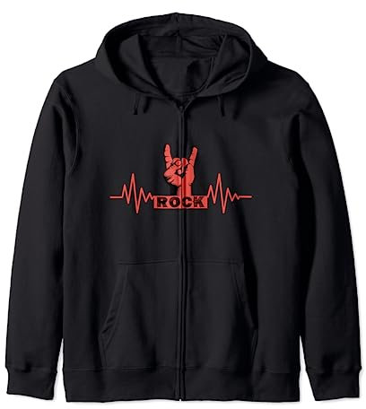 mit roter, rocker Hand, pommesgabel Schriftzug Herzschlag Kapuzenjacke