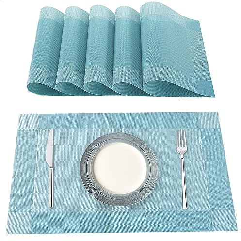 Lumaca Tovagliette Americane Lavabili, Set di 6 Tovagliette Colazione in 70% di PVC e il 30% di Poliestere, Antiscivolo, Resistenti al Calore, per Tavolo da Cucina,Azzuro