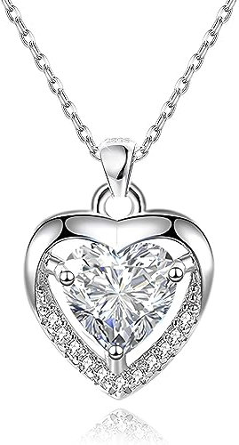 EXGOX Silber Kette Dame Silber Herz Halsketten 925 Sterling Silber Kristall Herz Anhänger Halskette Liebe Einstellbare Silber Halskette Frauen Geburtstag Weihnachten