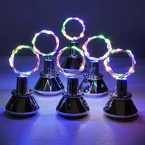 Eummy 6Pcs Solar Wine Bottle Lights 2M Waterproof Cork Lights 20 LED Copper Wire Flexible Fairy String Lights Auto On/Off for Wedding Christmas Party Decor (Colored Light)