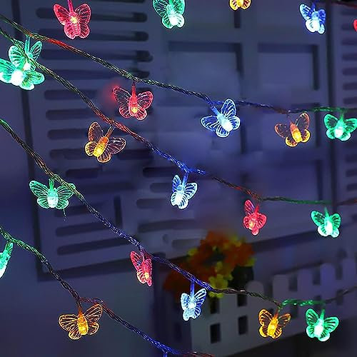 DINOWIN Solar Lichterkette Aussen Schmetterling 16.4Ft 20 LED Wasserdicht Lichterkette Schmetterlingen Dekoleuchte Lichterketten für Garten Terrasse Bäume Zaun Patio Weihnachten (Vielfarbig)