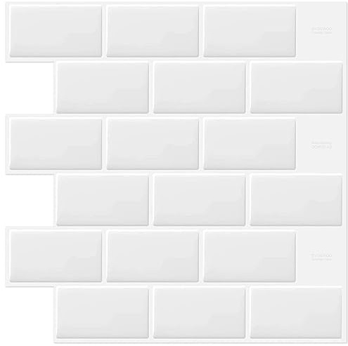 DEWOO Credence Adhesive pour Cuisine Stickers Carrelage Metro Carreaux Adhesif Mural Salle de Bain,Blanc(10-Pièces,30.5x 30.5cm)