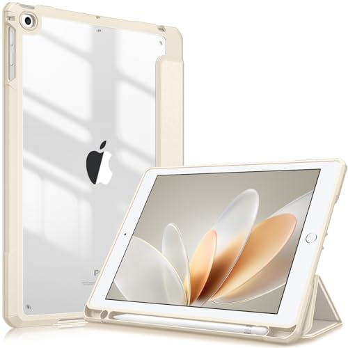 Fintie Hybrid Hülle mit Stifthalter für iPad 6./5. Generation 2018/2017, iPad Air 2/Air 1. Gen 9.7 Zoll - Stoßfeste Schutzhülle mit transparenter Hartschale auf der Rückseite Beige