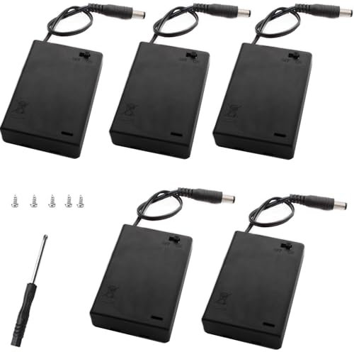 VISSQH 5 Pièces Support de Pile AA, Boîtier de Batterie 3 x 1.5V avec Couvercle et Interrupteur on/Off,avec Prise CC 2.1x5.5 mm