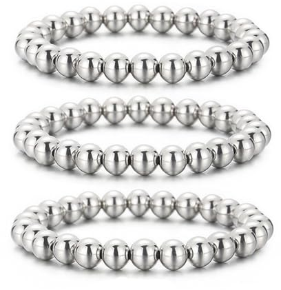 Mesnt Ketten Armband Damen, Edelstahl 4/6/8/12mm Stapelbares Perlen Armband 16cm Elastisch für Damen