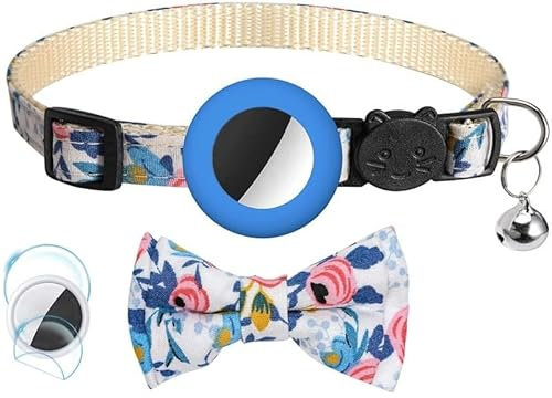Airtag Katzenhalsband,Reflektierend GPS Leichte Tracker Katzenhalsbänder mit Airtag Hülle, Schnellverschluss, 12.2-8.3 in Verstellbar für Katzen Kitten Q6 (Blau)