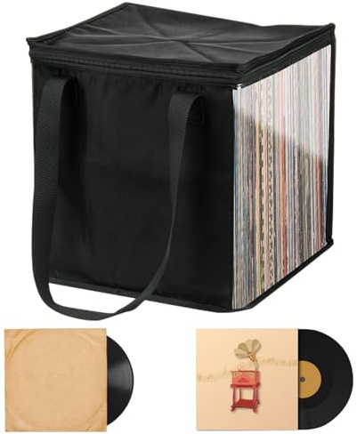 Bolsa De Transporte Para Discos De Vinilo 12 | Estuche De Almacenamiento De Álbumes Para 50 Discos LP's | Caja De Discos Con Ventanas Transparentes Para Discos DJ & Discos LP & Discos De Vinilo