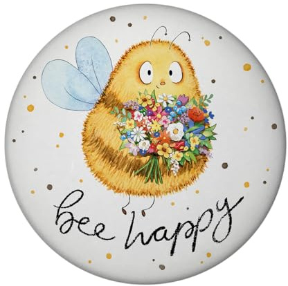 Pummel Biene Magnet rund rund mit Spruch Bee Happy Blühender Frühling Hummel Design Glücklich Gezeichnet