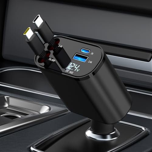 Aimtel 4 en 1 Chargeur Voiture USB c, Chargeur Allume Cigare 69W, Câbles Rétractables Double Type C et Adaptateur Chargeur 2 Ports USB,pour Galaxy/Google Pixel/iPhone