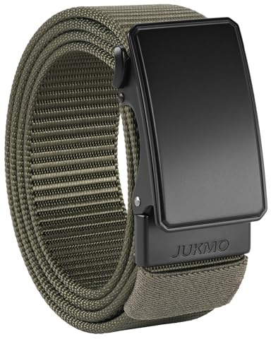 JUKMO Herrbälte, 3,8 cm nylon spärrbälte, casual web-klickbälte med glidspänne för jeans, inga hål, justerbar trim för passform, Armégrönt, S (30-36 (l�ngd 112.5 cm)