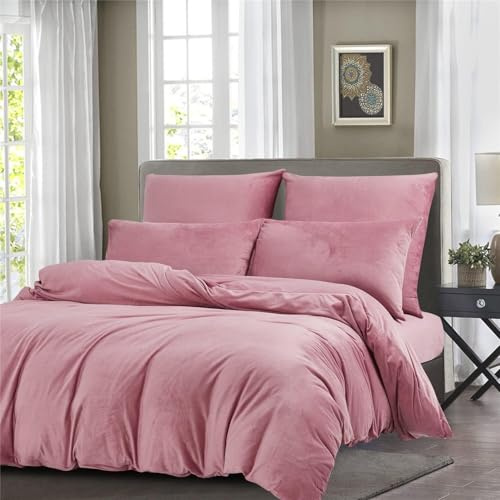 Gezu - Copripiumino in flanella da 240 x 260 cm, rosa, per inverno, set copripiumino in velluto a doppio strato, spesso, soffice e caldo, per 2 persone con 2 federe per cuscini da 65 x 65 cm con