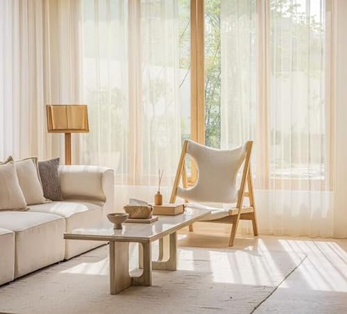 Bishilin Gardinen mit Ösen Lichtdurchlässig 107x183CM, Vorhänge 2er Set Gold Einfarbig mit Gestreift Motiv Französisch Outdoor Gardinen und Vorhänge Wohnzimmer Pavillon Küche