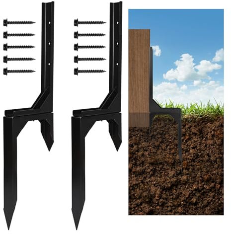 tonchean Fence Post Repair Kit 2pcs Adjustable Fence Post Anchor Support Stake with Nails Heavy Duty Fence Post Brackets Metal Fence Post Holder for Repairing Garden Fence Posts Sign Posts Mailbox